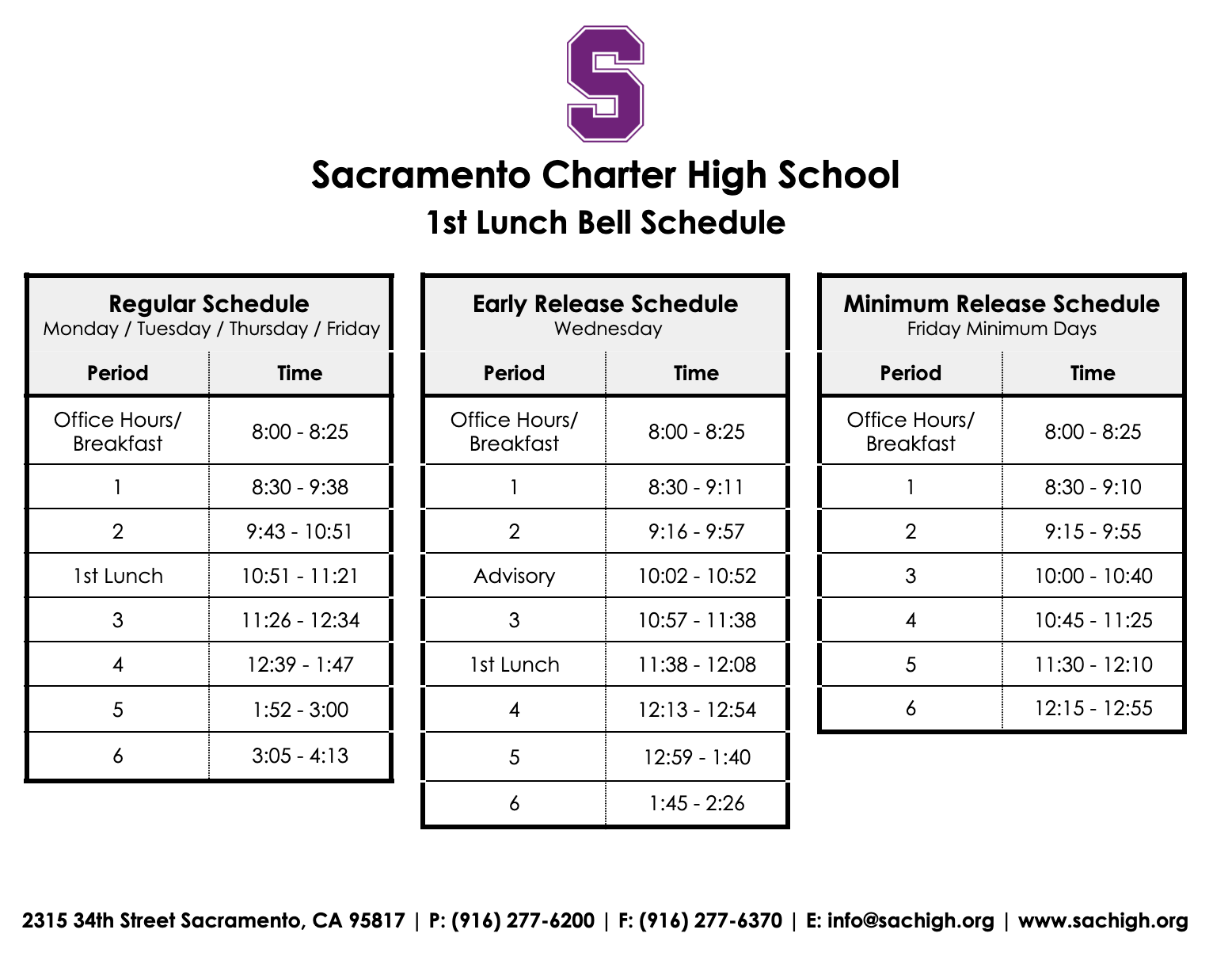 Bell Schedule St Hope SAC High